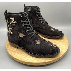 Coach Watts Star Boots Black Sued Side Zip Western Rhinestones G2313 Womens 7 B